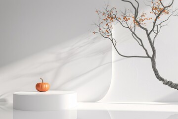 Autumn Leaves on a White Table Generative AI