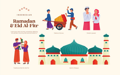 Isolated flat design Indonesian activity Ramadan and Eid al Fitr illustration