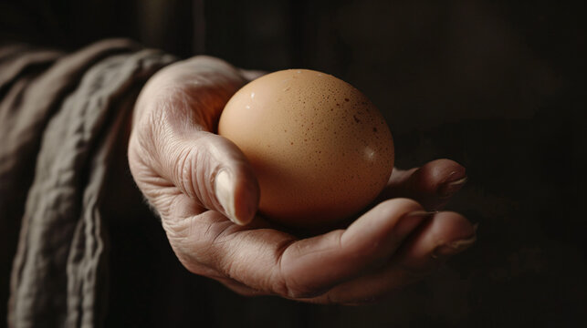 Hand dolding chicken egg.Natural style image.