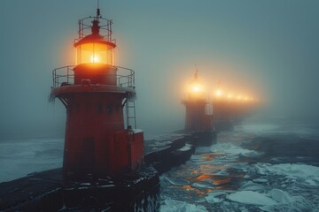 Two Ships With Light in Ocean