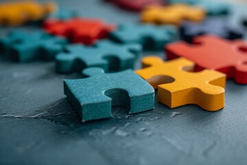Close-Up of Puzzle Pieces in Autism Awareness Colors
