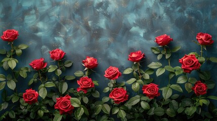 Red Roses on Dark Textured Background, Love Concept.