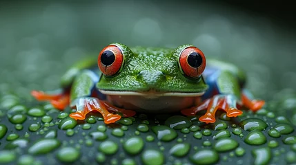 Foto op Canvas wildlife photography, authentic photo of a frog in natural habitat, taken with telephoto lenses, for relaxing animal wallpaper and more © elementalicious