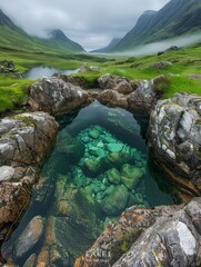 Obraz premium Water Body Surrounded by Rocks and Grass
