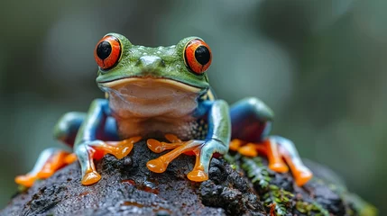 Wandcirkels plexiglas wildlife photography, authentic photo of a frog in natural habitat, taken with telephoto lenses, for relaxing animal wallpaper and more © elementalicious
