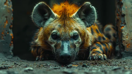 Tuinposter wildlife photography, authentic photo of a hyena in natural habitat, taken with telephoto lenses, for relaxing animal wallpaper and more © elementalicious