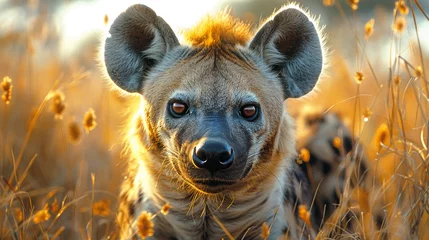 Cercles muraux Hyène wildlife photography, authentic photo of a hyena in natural habitat, taken with telephoto lenses, for relaxing animal wallpaper and more