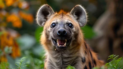 Muurstickers wildlife photography, authentic photo of a hyena in natural habitat, taken with telephoto lenses, for relaxing animal wallpaper and more © elementalicious
