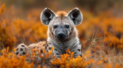 Rolgordijnen wildlife photography, authentic photo of a hyena in natural habitat, taken with telephoto lenses, for relaxing animal wallpaper and more © elementalicious