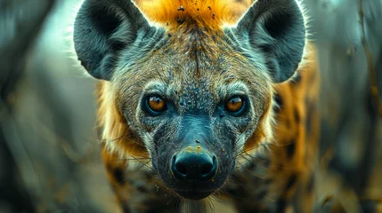 Photo sur Plexiglas Hyène wildlife photography, authentic photo of a hyena in natural habitat, taken with telephoto lenses, for relaxing animal wallpaper and more
