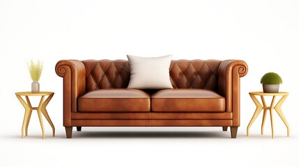 Leather sofa unit on transparent background- 3D rendering