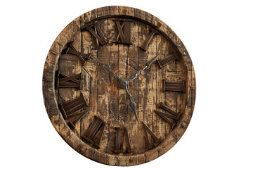 Old Wood Engraved with Clock on Transparent Background