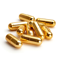 Naklejka premium Golden capsule pills isolated on white background