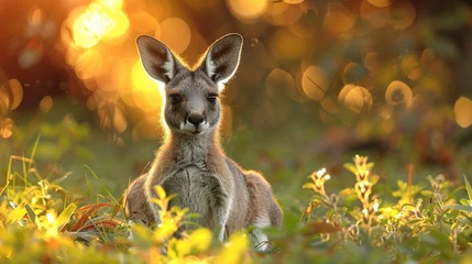 Raamstickers wildlife photography, authentic photo of a kangaroo in natural habitat, taken with telephoto lenses, for relaxing animal wallpaper and more © elementalicious