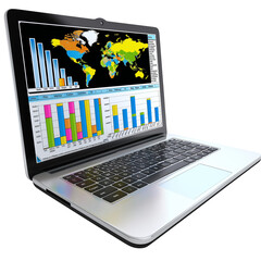 A business graph displayed on a laptop screen