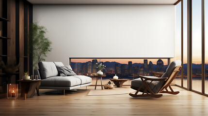 Modern luxury living room with armchair and stylish furniture in contemporary apartment design 