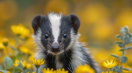 Obraz premium wildlife photography, authentic photo of a skunk in natural habitat, taken with telephoto lenses, for relaxing animal wallpaper and more