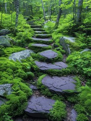 Stone Path Cutting Through Lush Green Forest