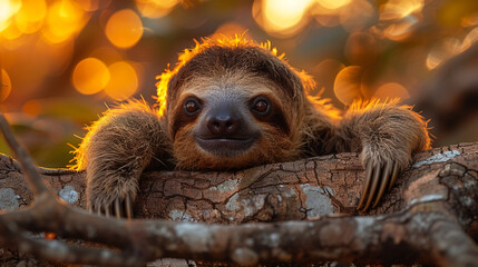 wildlife photography, authentic photo of a sloth in natural habitat, taken with telephoto lenses, for relaxing animal wallpaper and more - obrazy, fototapety, plakaty