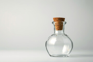 Elegant Transparent Glass Potion Bottle with Cork Stopper on a White Background