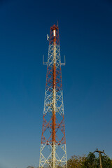 Big radio tower with the blue sky