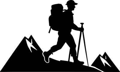 Mountain tracking or hiking icon isolated on white background