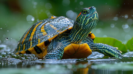 wildlife photography, authentic photo of a turtle in natural habitat, taken with telephoto lenses,...