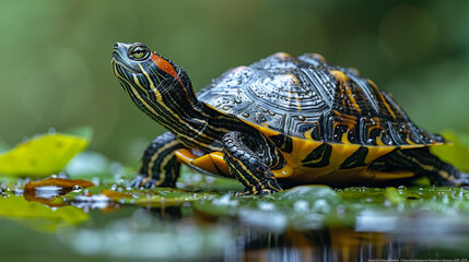 wildlife photography, authentic photo of a turtle in natural habitat, taken with telephoto lenses, for relaxing animal wallpaper and more