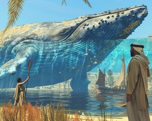 Fototapeta premium Whale watching in the Nile, augmented reality reveals wizards and Pharaohs battling racketeers