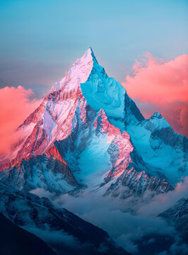 Majestic Mountain Peak at Sunset. Generative AI image