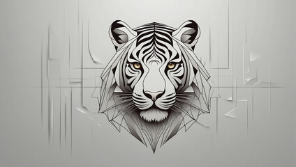 Minimalist line logo tessellated geometric tiger vector, symmetrical, white background. generative AI