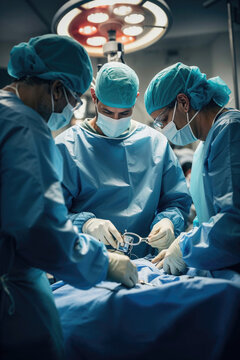 Dedicated medical team performing surgery in hospital. Generative AI image
