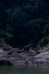Beautiful river view A long-tail boat passed by.