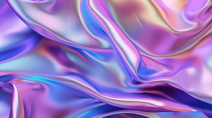 Obraz premium Fond texturé comme un drap satiné, de soie. Matière métallique, irisée. Couleurs dégradés rose, violet et bleu. Argenté, holographique. Fond pour conception et création graphique. 