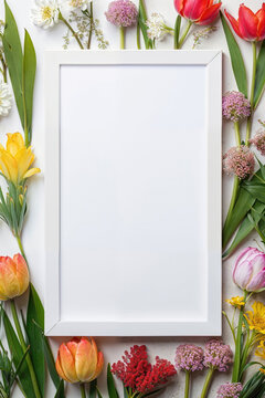 Floral frame with blank space on white background. Generative AI image