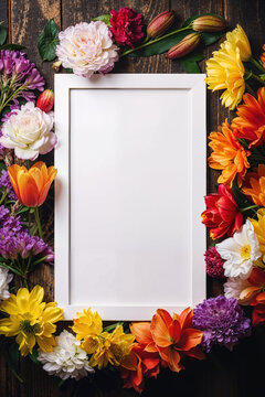 Floral Frame with Blank White Center for Custom Text. Generative AI image