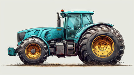 Obraz premium Illustration of blue tractor 