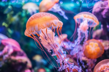 Spotted jellyfish in marine aquarium