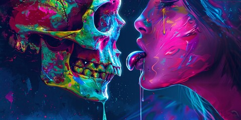 Neon Graffiti Skulls A Colorful, Artistic Expression of Love Generative AI