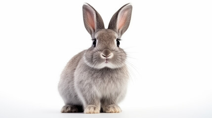 Adorable Grey Bunny with Long Ears on White Background