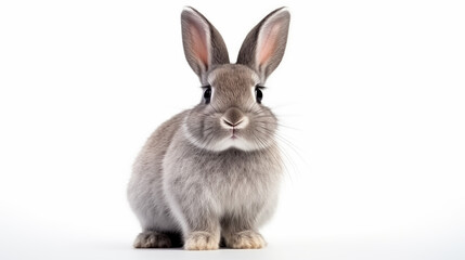 Fototapeta premium Adorable Grey Bunny with Long Ears on White Background