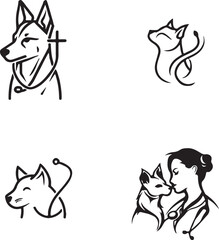 Dog and woman kissing vector logo