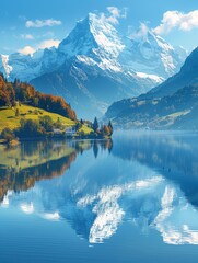 Naklejka premium Majestic Lake and Mountains Landscape