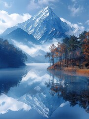 Mountain Reflecting in Still Lake