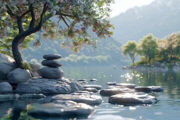 River With Stacked Rocks