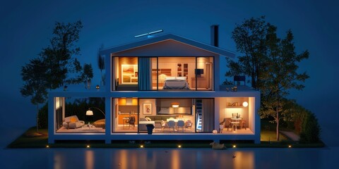 Modern home at night  - Powered by Adobe