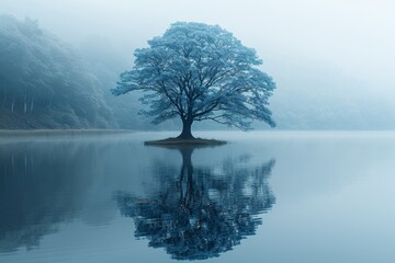 Lone Tree Standing in Middle of Lake - Powered by Adobe
