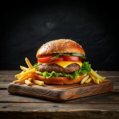  tasty hamburger with french fries