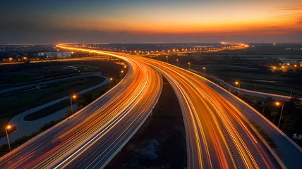 Fotobehang traffic on highway at night © misterwills