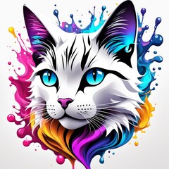 full color cat head with splash colorfull
